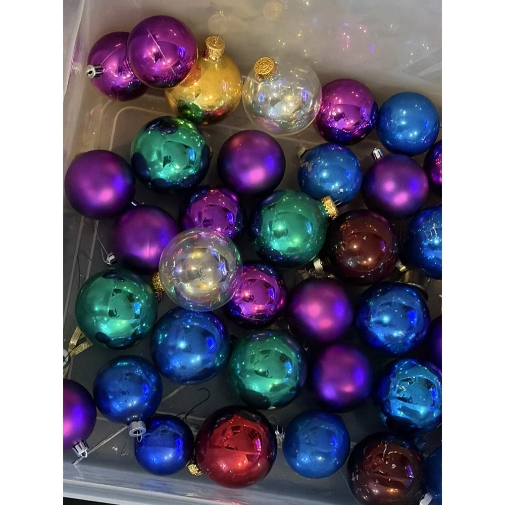 50+ Vintage Plastic Christmas Ball Ornaments Lot Glass Look Rauch Colorful Retro